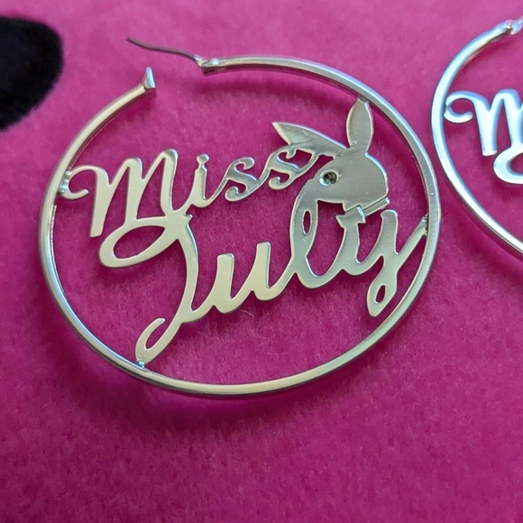 Playboy miss july hoop earrings circle Silver color - Picture 6 of 8